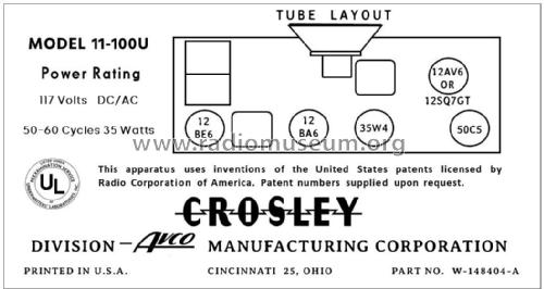 11-100U Ch= 301; Crosley Radio Corp.; (ID = 2782423) Radio