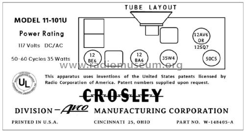 11-101U Ch= 301; Crosley Radio Corp.; (ID = 2782427) Radio