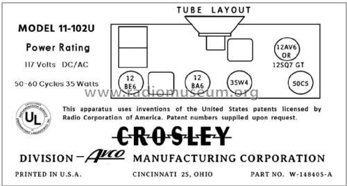 11-102U Ch= 301; Crosley Radio Corp.; (ID = 2782429) Radio