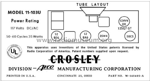 11-103U Ch= 301; Crosley Radio Corp.; (ID = 2782711) Radio