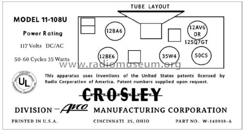 11-108U Decorator Ch= 302; Crosley Radio Corp.; (ID = 2783831) Radio