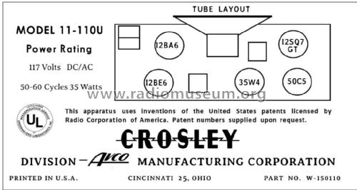 11-110U Ch= 299; Crosley Radio Corp.; (ID = 2790201) Radio