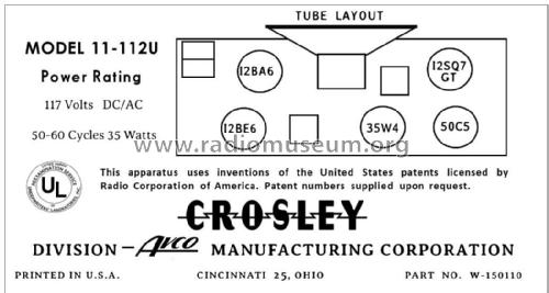 11-112U Ch= 299; Crosley Radio Corp.; (ID = 2790204) Radio