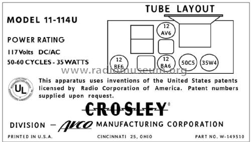 11-114U 'Serenader' Ch= 330-1; Crosley Radio Corp.; (ID = 2783834) Radio