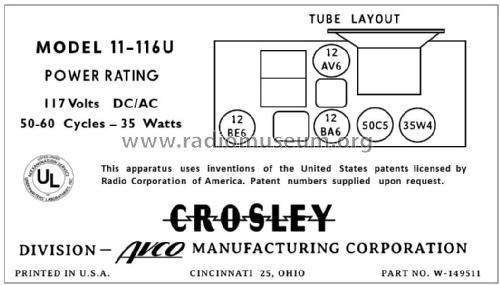 11-116U 'Serenader' Ch= 330; Crosley Radio Corp.; (ID = 2783838) Radio