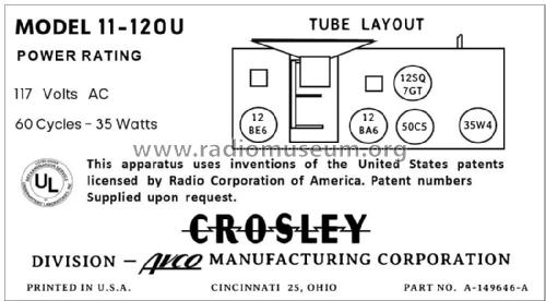 11-120U Ch= 311; Crosley Radio Corp.; (ID = 2781753) Radio