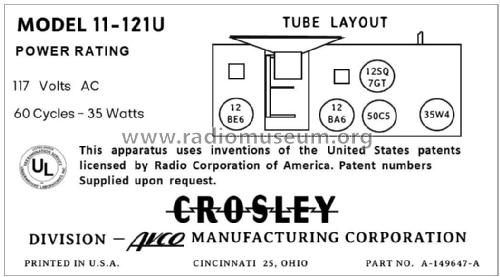 11-121U Ch= 311; Crosley Radio Corp.; (ID = 2781754) Radio