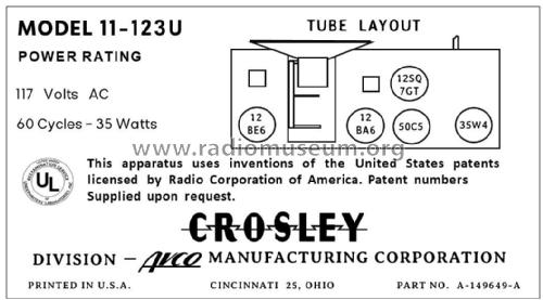 11-123U Ch= 311; Crosley Radio Corp.; (ID = 2781757) Radio