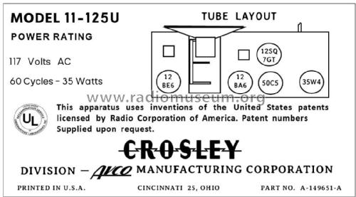 11-125U Ch= 311; Crosley Radio Corp.; (ID = 2781758) Radio