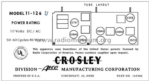 11-126U Ch= 312; Crosley Radio Corp.; (ID = 2784400) Radio