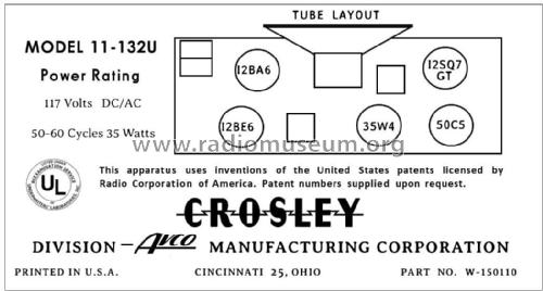 11-132U Ch= 299; Crosley Radio Corp.; (ID = 2790209) Radio