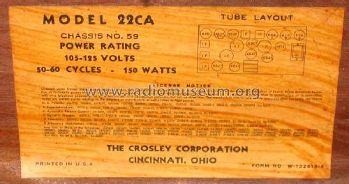 22CA Ch= 59AM-FM; Crosley Radio Corp.; (ID = 779732) Radio