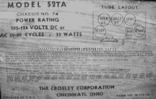 52-TA Ch= 74; Crosley Radio Corp.; (ID = 1152754) Radio