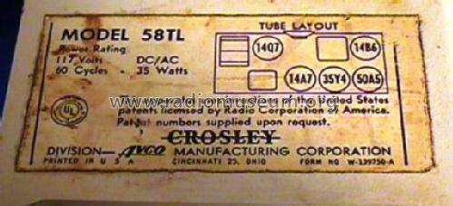 58TL ; Crosley Radio Corp.; (ID = 124049) Radio