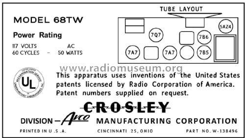 68TW ; Crosley Radio Corp.; (ID = 2781761) Radio