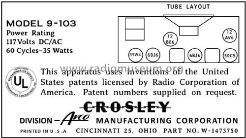 9-103 ; Crosley Radio Corp.; (ID = 2781538) Radio