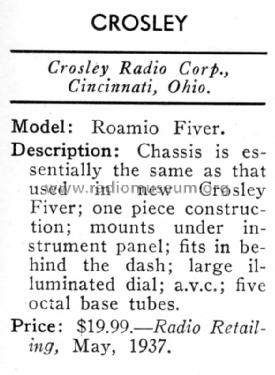 Fiver Roamio A-157; Crosley Radio Corp.; (ID = 1001772) Autoradio