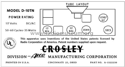 D10TN Ch= 10D; Crosley Radio Corp.; (ID = 2785155) Radio