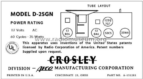 D-25GN Ch= 311; Crosley Radio Corp.; (ID = 2785480) Radio