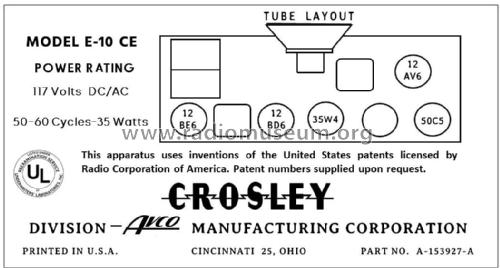 E10CE Ch= 10E; Crosley Radio Corp.; (ID = 2785488) Radio