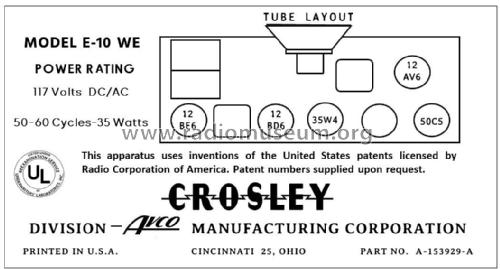 E10WE Ch= 10E-1; Crosley Radio Corp.; (ID = 2785493) Radio