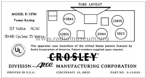 E15TN Ch= 15-20E; Crosley Radio Corp.; (ID = 2781359) Radio