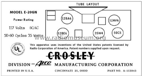 E20GN Ch= 15-20E; Crosley Radio Corp.; (ID = 2785630) Radio