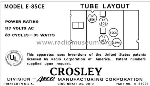 E-85CE Ch= 85E; Crosley Radio Corp.; (ID = 2878413) Radio