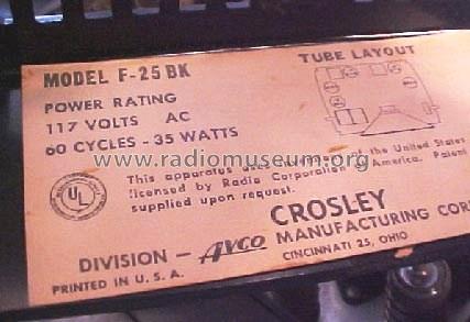 F-25BK Ch= 25F; Crosley Radio Corp.; (ID = 130272) Radio