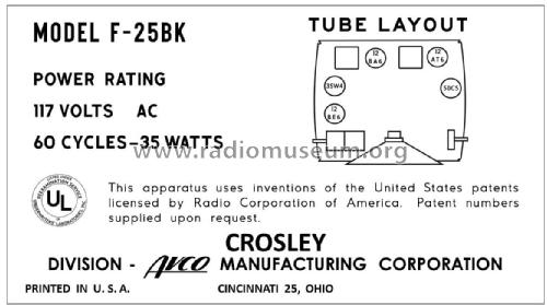 F-25BK Ch= 25F; Crosley Radio Corp.; (ID = 2824881) Radio