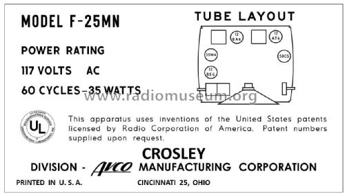 F-25MN Ch= 25F; Crosley Radio Corp.; (ID = 2824883) Radio