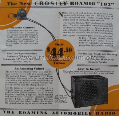 Roamio Ch= 103; Crosley Radio Corp.; (ID = 1847966) Car Radio