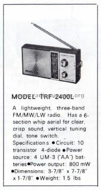 Portable 3 Band Radio TRF-2400L; Crown Radio Corp.; (ID = 1656590) Radio