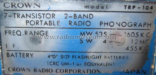 Radio-Phonograph TRP-104; Crown Radio Corp.; (ID = 843510) Radio