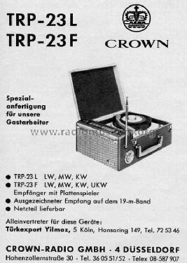 Radio Phonograph TRP-23 F; Crown Radio Corp.; (ID = 294811) Radio
