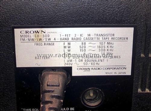 Radio Recorder CB-500 ; Crown Radio Corp.; (ID = 3003890) Radio