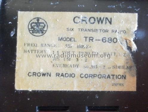 Six Transistor TR-680; Crown Radio Corp.; (ID = 1497999) Radio