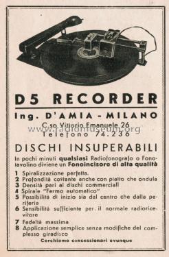 Braccio fonoincisore 'Recorder' D5; D'Amia, Diaphone; (ID = 2542845) R-Player