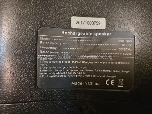 Bluetooth Speaker DSK-360; Daewoo Electronics (ID = 2792833) Ampl/Mixer