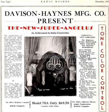 Angelus Model 70A; Davison-Haynes Mfg. (ID = 1902735) Radio