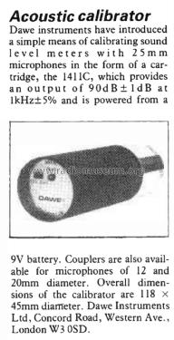 Acoustic calibrator 1411C; Dawe Instruments Ltd (ID = 2869083) Equipment