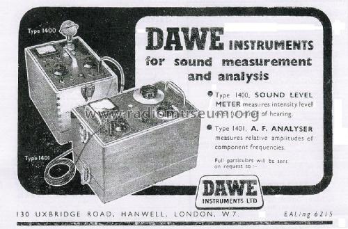 Audio Frequency Analyser 1401; Dawe Instruments Ltd (ID = 2868130) Equipment