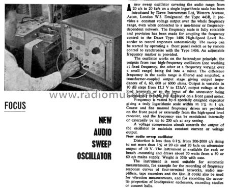 Audio Sweep Oscillator Type 443B; Dawe Instruments Ltd (ID = 2636263) Equipment