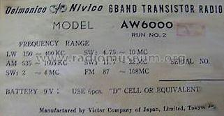 Nivico All Transistor All Wave AW6000; Delmonico; Long (ID = 613588) Radio