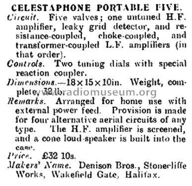 Celestaphone Five Portable ; Celestaphone Brand, (ID = 2904722) Radio