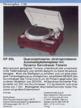 Direct drive auto lift turntable system DP-59L; Denon Marke / brand (ID = 1590731) Ton-Bild