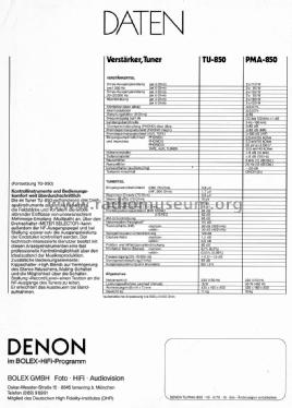 Precision audio component / FM Stereo Tuner TU-850; Denon Marke / brand (ID = 1590644) Radio