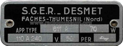 611A; Desmet, SGER S.G.E.R (ID = 1287559) Radio