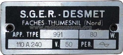 991; Desmet, SGER S.G.E.R (ID = 1665913) Radio