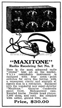 Maxitone Radio Receiving Set No. 2; Detroit Radio Co.; (ID = 1115133) Crystal